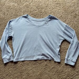 Light Blue Waffle Knit Long Sleeve Top